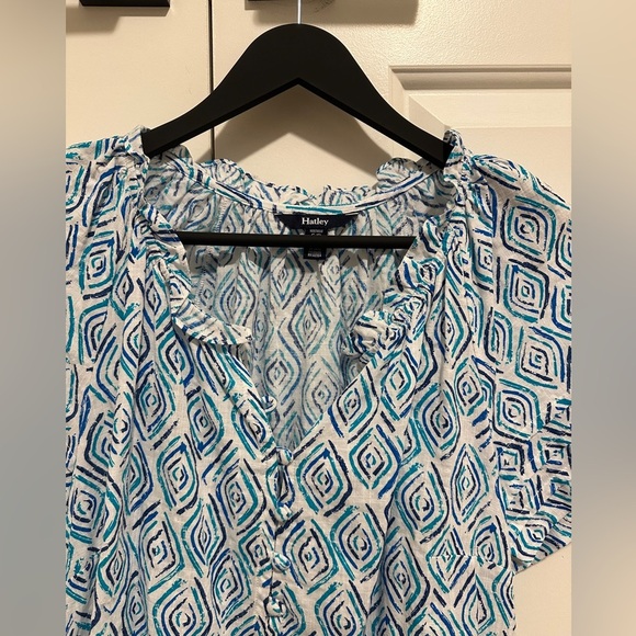 Hatley Ripples Blue Blouse Size Small A- Line Ruffles Buttons Womens - Picture 8 of 15